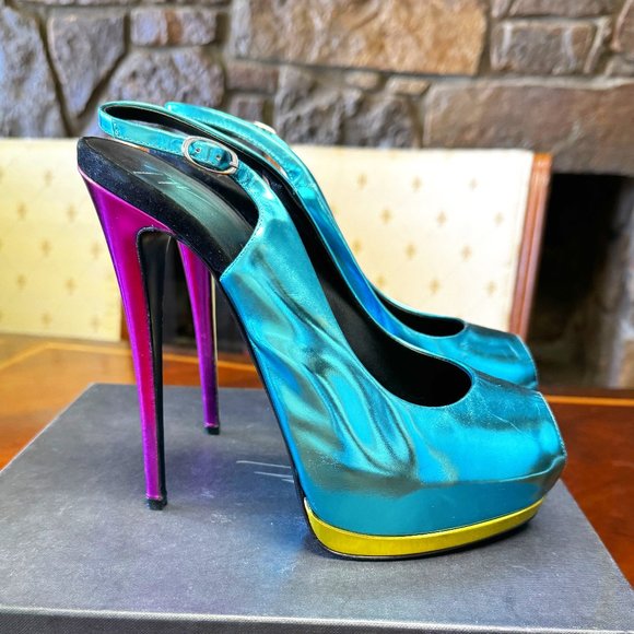 Giuseppe Zanotti "Sharon" Hidden Platform Peep Toe Slingback Sandals EU 40 EUC - Picture 1 of 9